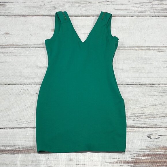 Zara Trafaluc Dress Sheath V Neck Midi Zip Detail Green Size Large L - Picture 11 of 16